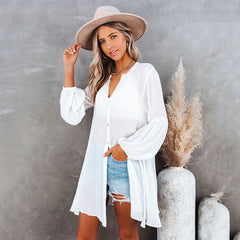 Noland Button Down Cover-Up Dress - Off White Oshnow