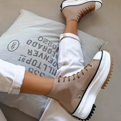 Non-Slip Sole High Top Lace Up Boots Oshnow