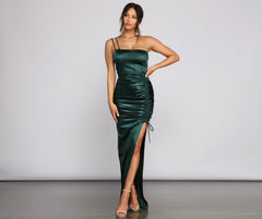 Norah Formal High Slit Satin Dress Oshnow