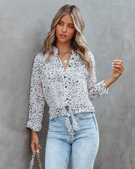 Norm Button Down Crop Tie Blouse Oshnow