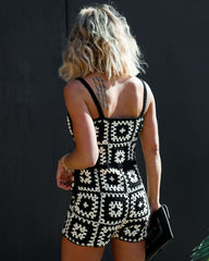 Norma Crochet Knit Romper - Cream/Black Oshnow