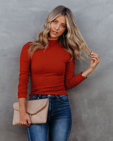 Norton Mock Neck Knit Top - Rust Oshnow