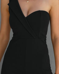 Not Sorry One Shoulder Jumpsuit - Black - SALE Oshnow
