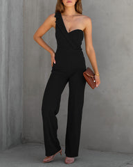 Not Sorry One Shoulder Jumpsuit - Black - SALE Oshnow