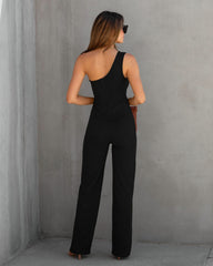 Not Sorry One Shoulder Jumpsuit - Black - SALE Oshnow