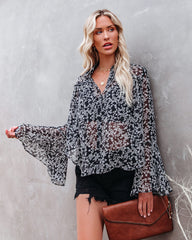Nova Printed Bell Sleeve Blouse Oshnow