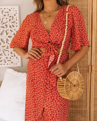 Now + Then Floral Tie Front Crop Top Oshnow