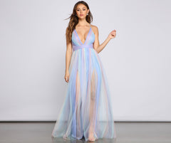 Nylah Pleated Rainbow A-Line Dress Oshnow