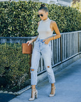 Nyra Sleeveless Mock Neck Knit Top - Beige Oshnow