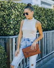 Nyra Sleeveless Mock Neck Knit Top - Beige Oshnow