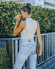 Nyra Sleeveless Mock Neck Knit Top - Beige Oshnow