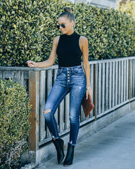 Nyra Sleeveless Mock Neck Knit Top - Black Oshnow