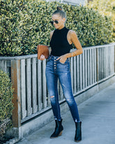 Nyra Sleeveless Mock Neck Knit Top - Black Oshnow