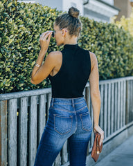 Nyra Sleeveless Mock Neck Knit Top - Black Oshnow