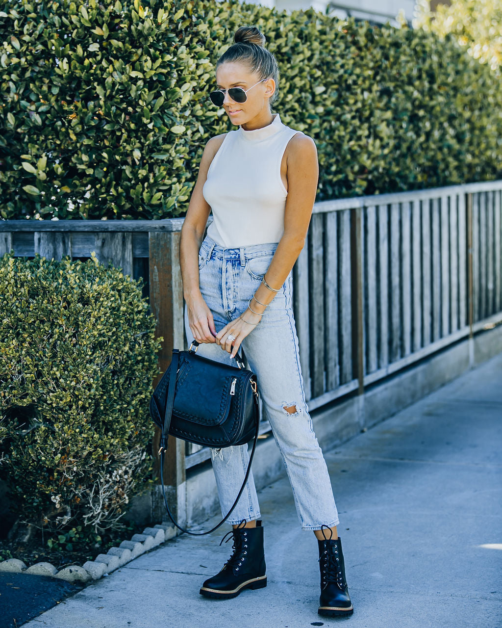 Nyra Sleeveless Mock Neck Knit Top - Ivory Oshnow