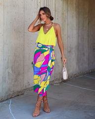 Off In Paradise Printed Wrap Midi Skirt Oshnow