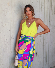 Off In Paradise Printed Wrap Midi Skirt Oshnow