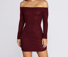 Off Shoulder Long Sleeve Glittering Mini Dress Oshnow