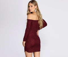 Off Shoulder Long Sleeve Glittering Mini Dress Oshnow