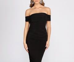 Off Shoulder Ruched Midi Dress Oshnow