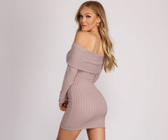 Off The Shoulder Brushed Knit Mini Dress Oshnow