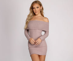 Off The Shoulder Brushed Knit Mini Dress Oshnow