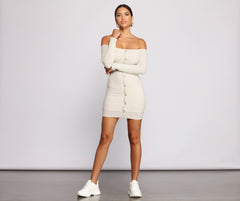 Off The Shoulder Button Down Mini Dress Oshnow
