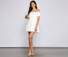 Off The Shoulder Eyelet Skater Dress Oshnow