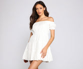 Off The Shoulder Eyelet Skater Dress Oshnow