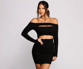 Off The Shoulder Ribbed Knit Cutout Mini Dress Oshnow