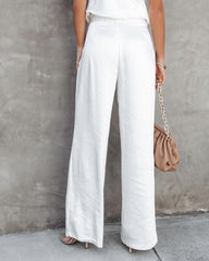 Olivia Pocketed Satin Wide Leg Pants - White Oshnow
