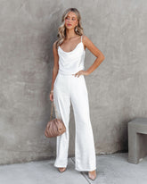 Olivia Pocketed Satin Wide Leg Pants - White Oshnow