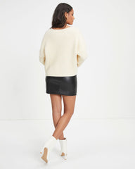 Olivier Faux Leather Gold Button Mini Skirt - Black Oshnow