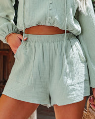 Ollie Cotton Pocketed High Rise Shorts - Sage Oshnow