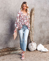 On Repeat Printed Button Down Babydoll Top Oshnow