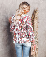 On Repeat Printed Button Down Babydoll Top Oshnow