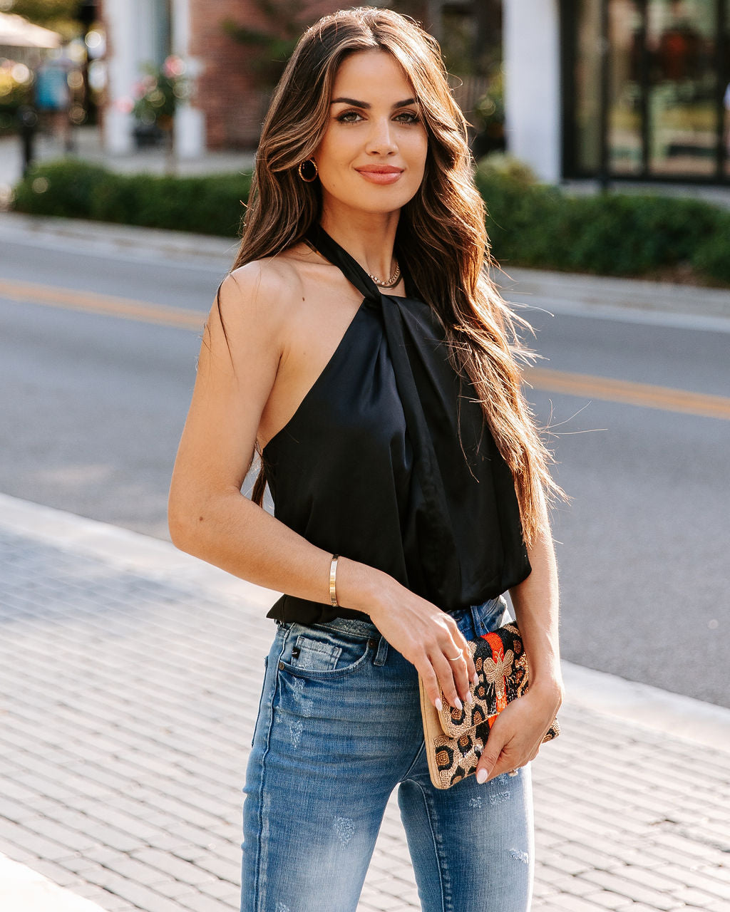 Opal Satin Halter Bodysuit - Black Oshnow