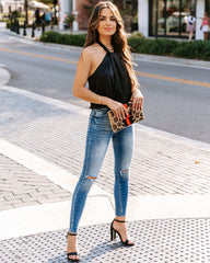 Opal Satin Halter Bodysuit - Black Oshnow