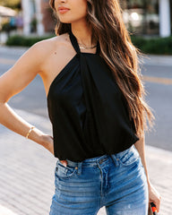Opal Satin Halter Bodysuit - Black Oshnow