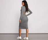 Open Back Ruched Ribbed Knit Midi Dress Oshnow