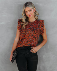 Oscar Leopard Ruffle Knit Top Oshnow