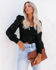 Outer Banks Cotton Crochet Lace Crop Top - Black Oshnow