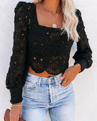 Outer Banks Cotton Crochet Lace Crop Top - Black Oshnow