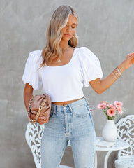 Ozella Cotton Puff Sleeve Crop Top Oshnow