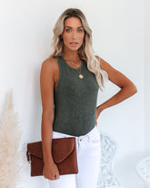 PREORDER - Cactus Washed Cotton Racerback Tank - Olive Oshnow