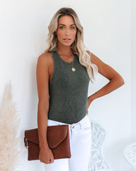 PREORDER - Cactus Washed Cotton Racerback Tank - Olive Oshnow