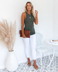 PREORDER - Cactus Washed Cotton Racerback Tank - Olive Oshnow