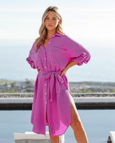 PREORDER - Kennedy Cotton Pocketed Button Down Tunic - Bubblegum Oshnow