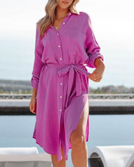 PREORDER - Kennedy Cotton Pocketed Button Down Tunic - Bubblegum Oshnow