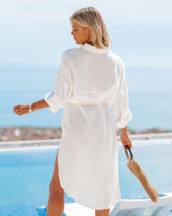 PREORDER - Kennedy Cotton Pocketed Button Down Tunic - White Oshnow